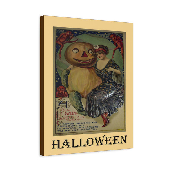 Hallowe'en Wishes: Vintage Anthropomorphic Pumpkin Folklore - Unframed Canvas Wall Art Decor 16″ x 20″ (Vertical)/1.25"