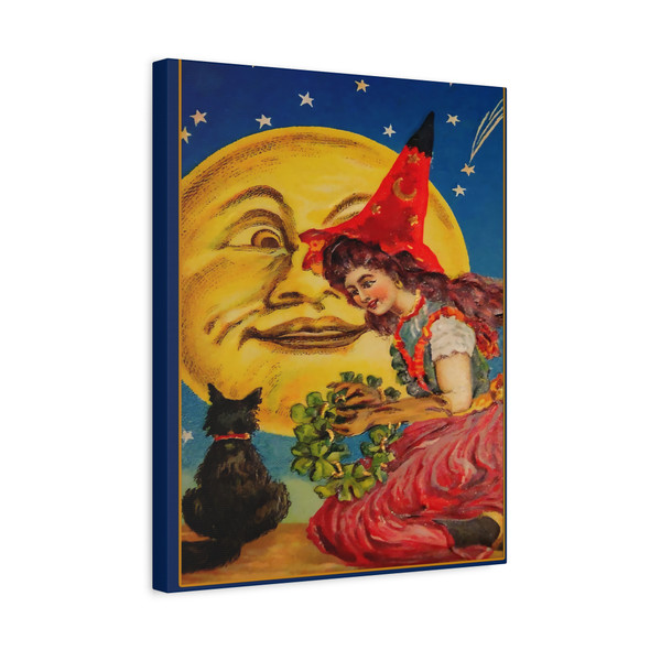 Moonlit Enchantment: Halloween Nocturne, Classic Postcard Illustration - Unframed Canvas Wall Art Decor 16″ x 20″ (Vertical)/1.25"