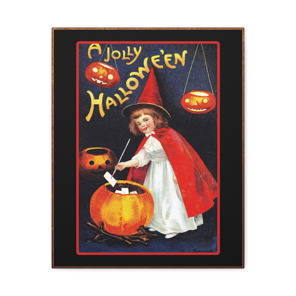 A Jolly Halloween: Vintage Witch Child Postcard, Early 20th-Century Holiday Art - Unframed Canvas Wall Art Decor 16″ x 20″ (Vertical)/1.25"