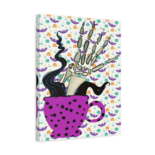 Midnight Brew: Halloween Skeletal Hand, Gothic Watercolor Illustration - Unframed Canvas Wall Art Decor 16″ x 20″ (Vertical)/1.25"