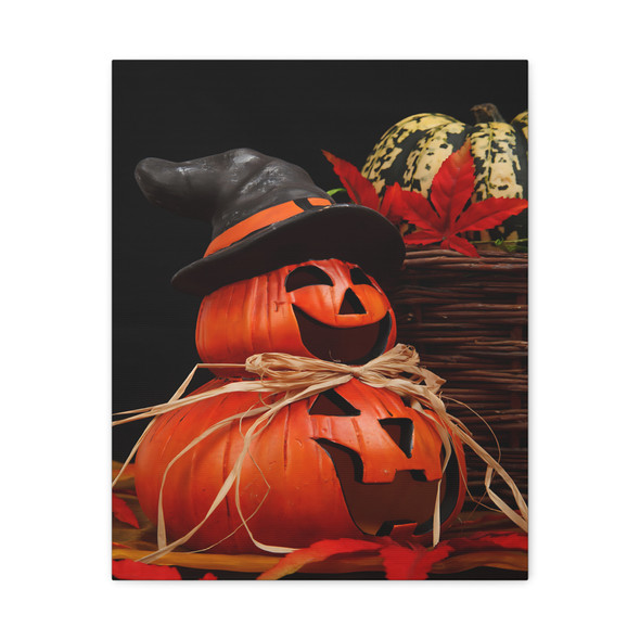 Harvest Moon Jack-o'-Lantern: Witching Hour Pumpkin, Rustic Halloween Decor - Unframed Canvas Wall Art Decor 16″ x 20″ (Vertical)/1.25"