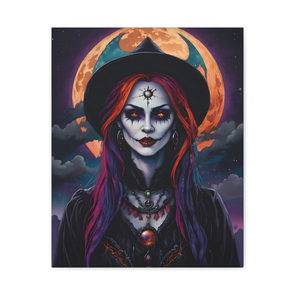 Moonlit Witch's Reverie: Supernatural Sugar Skull Aesthetic - Unframed Canvas Wall Art Decor 16″ x 20″ (Vertical)/1.25"
