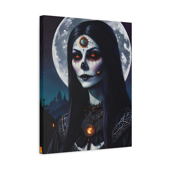 Nocturnal Calavera: Day of the Dead Portrait, Gothic Digital Fantasy - Unframed Canvas Wall Art Decor 16″ x 20″ (Vertical)/1.25"