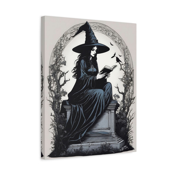 Witch's Grimoire: Gothic Monochrome Ritual, Mystical Solitude Illustrated - Unframed Canvas Wall Art Decor 16″ x 20″ (Vertical)/1.25"