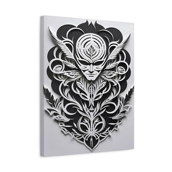 Symmetry of Shadows: Intricate Paper Cut Mandala, Surreal Tribal Design - Unframed Canvas Wall Art Decor 16″ x 20″ (Vertical)/1.25"