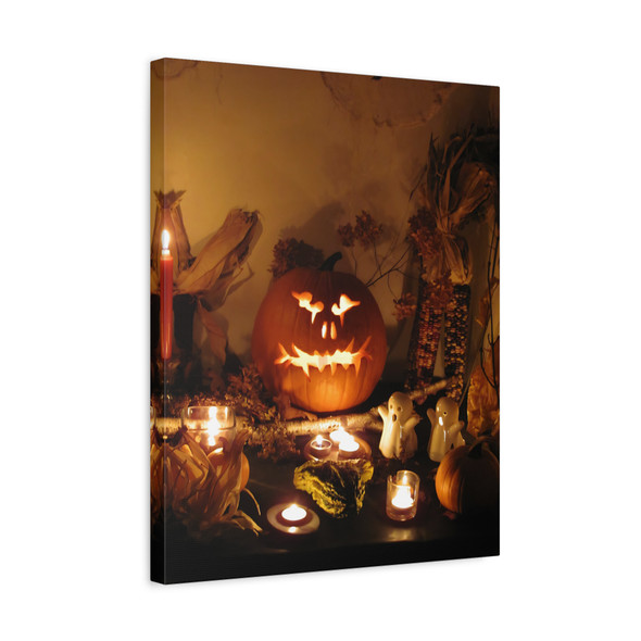 Haunting Harvest: Halloween Night Decor, Spooky Jack-o'-Lantern Scene - Unframed Canvas Wall Art Decor 16″ x 20″ (Vertical)/1.25"