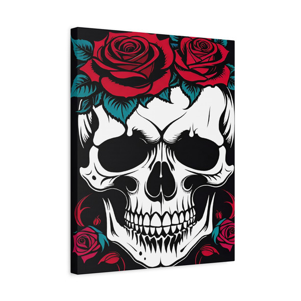 Memento Mori: Gothic Skull Art, Floral Tattoo Illustration - Unframed Canvas Wall Art Decor 16″ x 20″ (Vertical)/1.25"