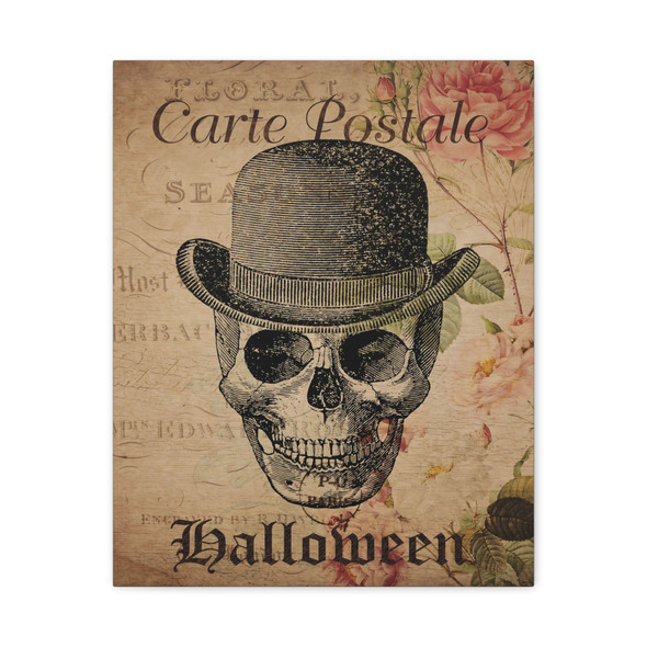 Memento Mori Macabre: Victorian Gothic Halloween, Vintage Skull Postcard Art - Unframed Canvas Wall Art Decor 16″ x 20″ (Vertical)/1.25"