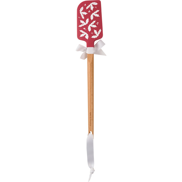 Double Sided Silicone Spatula - Baking Spirits Bright - Red & White Holly Branch Design 13 Inch from Primitives by Kathy