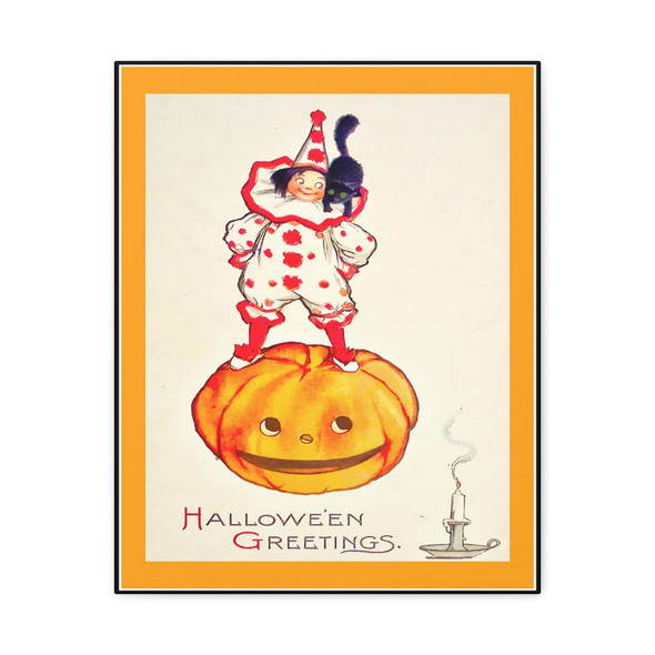 Halloween Clown Carnival: Vintage Greeting, Whimsical Spooky Illustration - Unframed Canvas Wall Art Decor 16″ x 20″ (Vertical)/1.25"