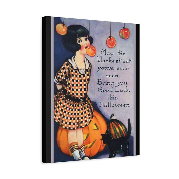 Halloween Luck Charm: Vintage Pumpkin Greeting, Classic Autumn Illustration - Unframed Canvas Wall Art Decor 16″ x 20″ (Vertical)/1.25"