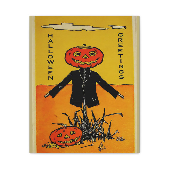 Halloween Greetings: Vintage Jack-o'-Lantern Postcard, Seasonal Illustration - Unframed Canvas Wall Art DecorUnframed Canvas Wall Art Decor 16″ x 20″ (Vertical)/1.25"