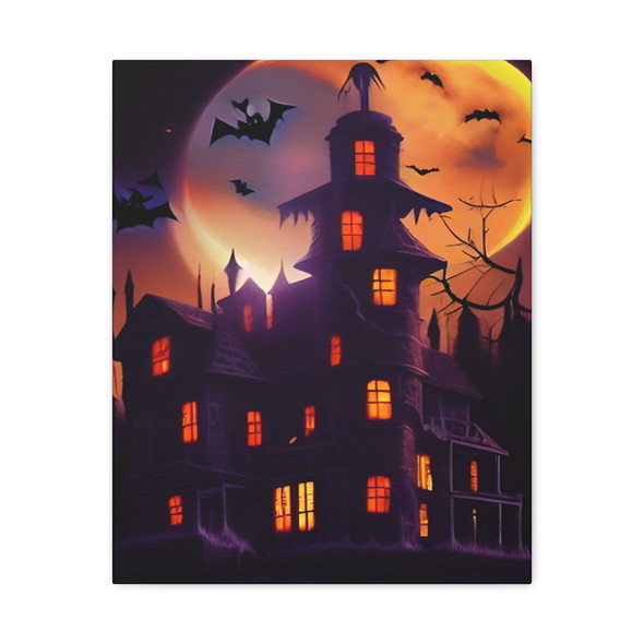 Hallowed Night's Embrace: Gothic Haunted House Halloween Scene - Unframed Canvas Wall Art Decor 16″ x 20″ (Vertical)/1.25"