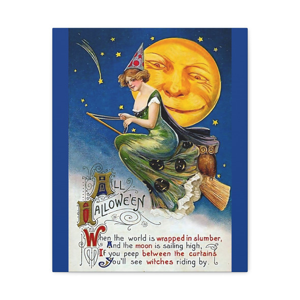 Witches' Midnight Ride: Vintage Halloween Classic Illustration - Unframed Canvas Wall Art Decor 16″ x 20″ (Vertical)/1.25"