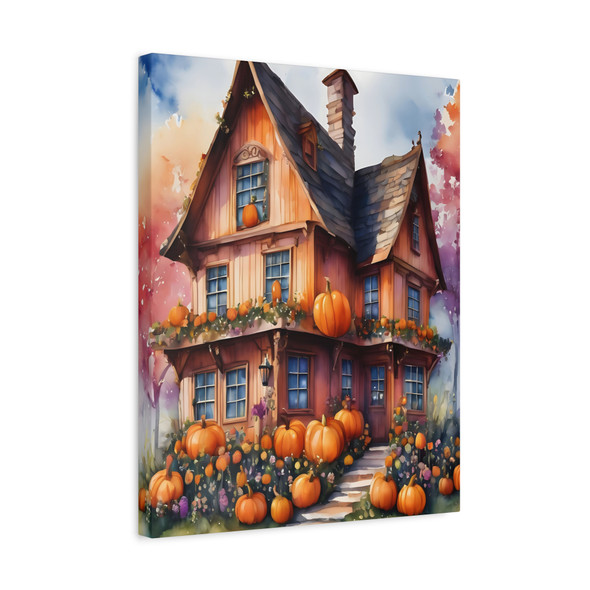 Autumn's Halloween Enchanted Abode: Pumpkin Harvest Watercolor - Unframed Canvas Wall Art Decor 16″ x 20″ (Vertical)/1.25"