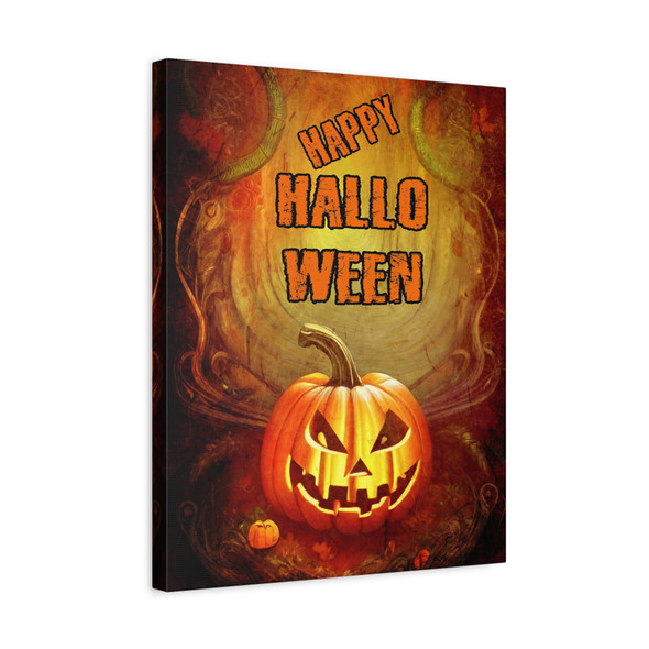Haunting Halloween Menacing Jack-o'-Lantern, Eerie Orange Nocturne - Unframed Canvas Wall Art Decor 16″ x 20″ (Vertical)/1.25"