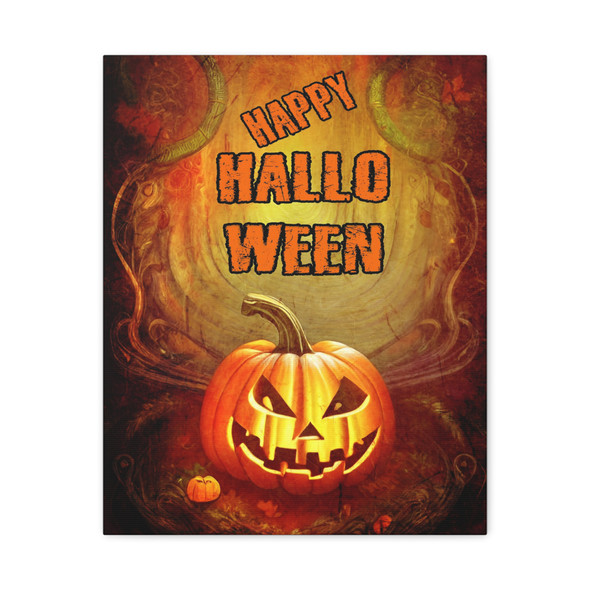 Haunting Halloween Menacing Jack-o'-Lantern, Eerie Orange Nocturne - Unframed Canvas Wall Art Decor 16″ x 20″ (Vertical)/1.25"