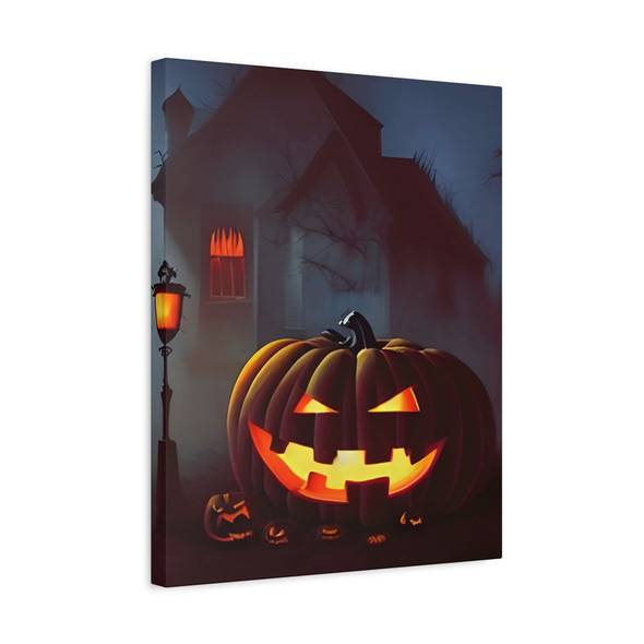 Glowing Jack-o'-Lantern Ensemble, Gothic Spooky Misty Scene - Unframed Canvas Wall Art Decor 16″ x 20″ (Vertical)/1.25"