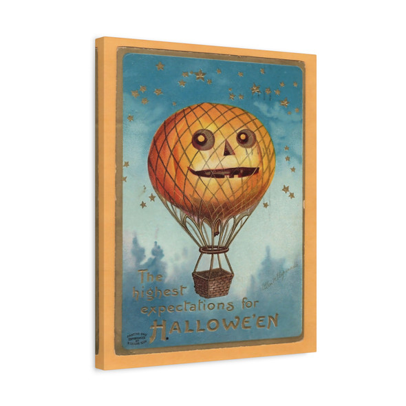 Halloween Balloon Voyage: Vintage Pumpkin Postcard Holiday Art - Unframed Canvas Wall Art Decor 16″ x 20″ (Vertical)/1.25"