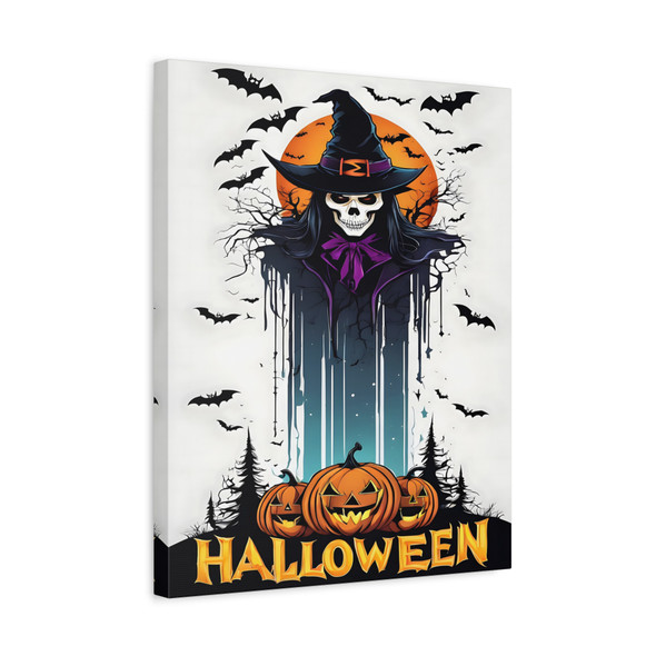 Skeletal Witch's Halloween Nocturne, Graphic Gothic Illustration - Unframed Canvas Wall Art Decor 16″ x 20″ (Vertical)/1.25"