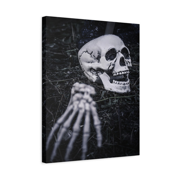 Mortal Whispers: Skeletal Decay, Monochrome Memento Mori - Unframed Canvas Wall Art Decor 16″ x 20″ (Vertical)/1.25"