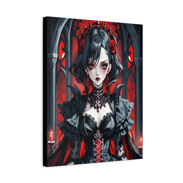 Crimson Whispers: Gothic Fantasy Portrait, Dark Romance Illustration - Unframed Canvas Wall Art Decor 16″ x 20″ (Vertical)/1.25"