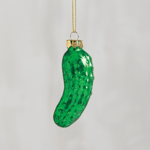 Pickle Shaped Hanging Glass Christmas Ornament from Primitives by Kathy