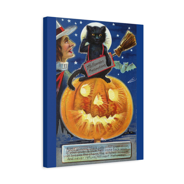 Moonlit Mischief: Vintage Halloween, Spooky Black Cat Folklore - Unframed Canvas Wall Art Decor 16″ x 20″ (Vertical)/1.25"