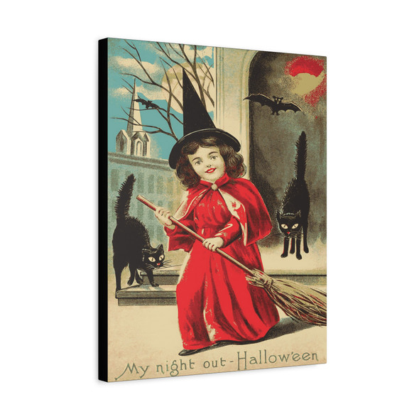 Vintage Witch Illustration, Early 20th-Century Halloween Postcard Style - Unframed Canvas Wall Art Decor 16″ x 20″ (Vertical)/1.25"