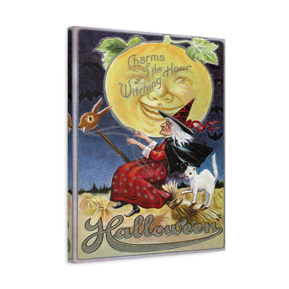 Charms of the Hour Witching: Vintage Halloween Witch and Animal Companions - Unframed Canvas Wall Art Decor 16″ x 20″ (Vertical)/1.25"