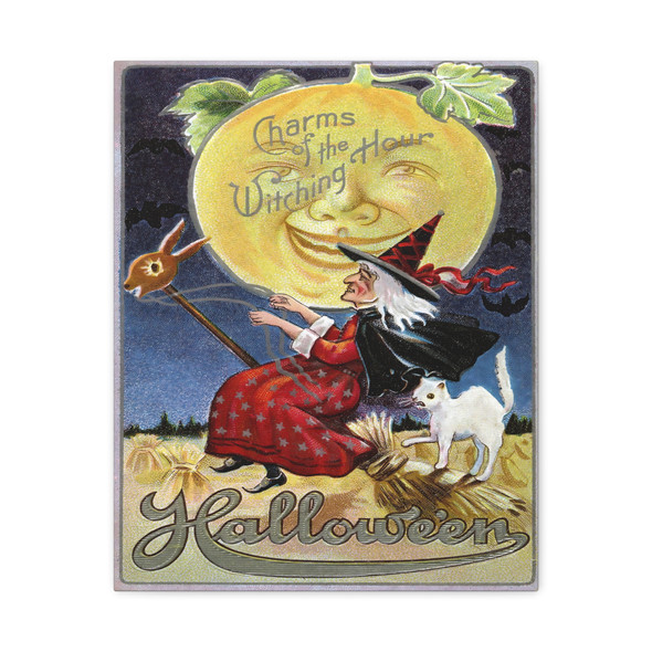 Charms of the Hour Witching: Vintage Halloween Witch and Animal Companions - Unframed Canvas Wall Art Decor 16″ x 20″ (Vertical)/1.25"