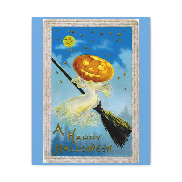 Midnight Broomstick Flight: Vintage Halloween Spectral Greeting - Unframed Canvas Wall Art Decor 16″ x 20″ (Vertical)/1.25"