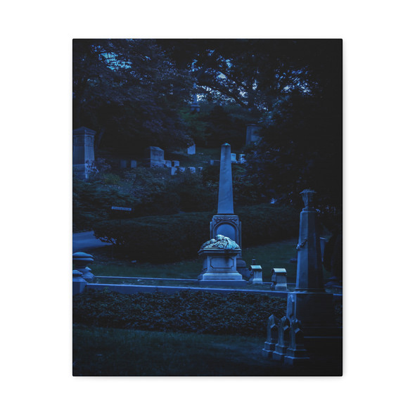 Nocturnal Cemetery Landscape, Haunting Blue Twilight Composition - Unframed Canvas Wall Art Decor 16″ x 20″ (Vertical)/1.25"