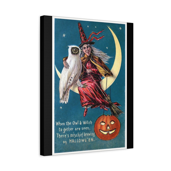 Moonlit Mischief: Halloween Witch Illustration, Vintage Nocturnal Art - Unframed Canvas Wall Art Decor 16″ x 20″ (Vertical)/1.25"