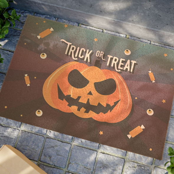 Trick or Treat Halloween Anti-Slip Coir Doormat 24" x 16" - Pumpkin Spooktacular