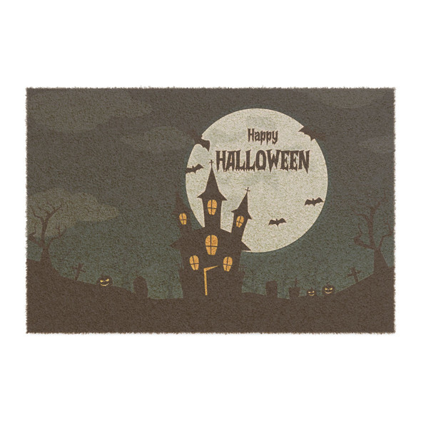 Happy Halloween Anti-Slip Coir Doormat 24" x 16" - Haunting Hallows: Moonlit Gothic Mansion
