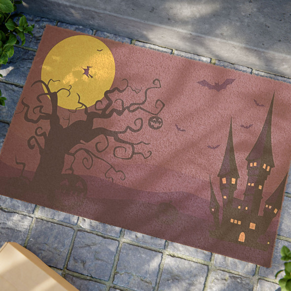 Halloween Anti-Slip Coir Doormat 24" x 16" - Haunted Hollow: Spooky Halloween Landscape