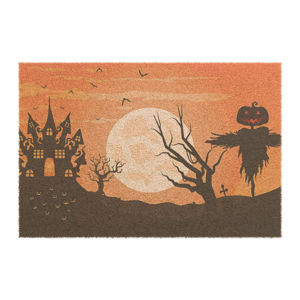 Halloween Anti-Slip Coir Doormat 24" x 16" - Haunted Harvest Night: Halloween Landscape