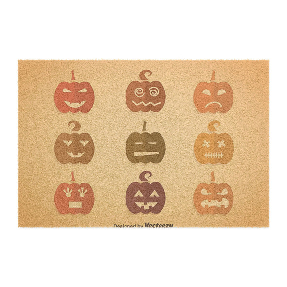 Halloween Anti-Slip Coir Doormat 24" x 16" - Jack-o'-Lantern Emotions Pumpkin Collection