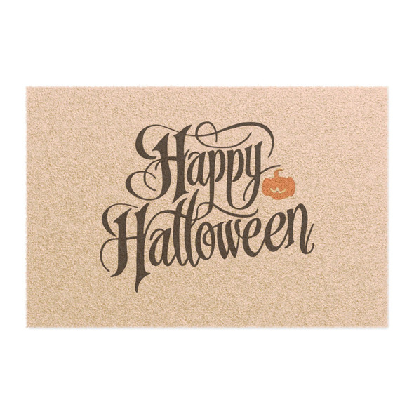 Halloween Anti-Slip Coir Doormat 24" x 16" - Festive Elegance: Calligraphic Seasonal Pumpkin Design
