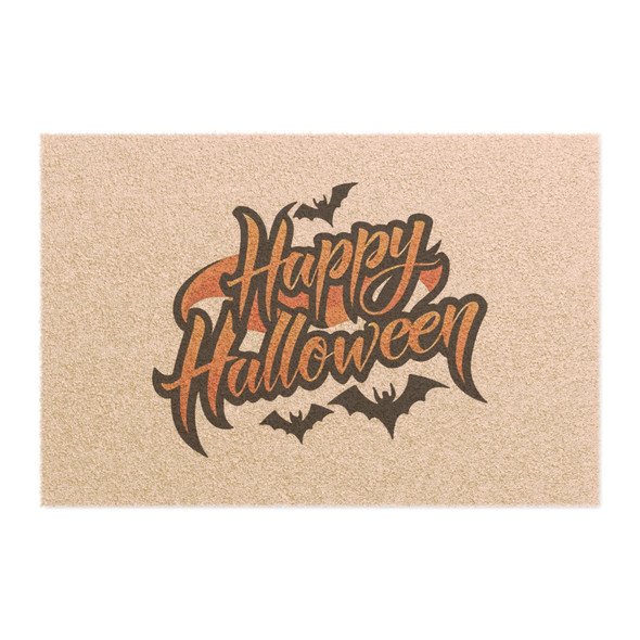 Halloween Anti-Slip Coir Doormat 24" x 16" - Haunting Halloween Lettering: Spooky Bat Silhouettes