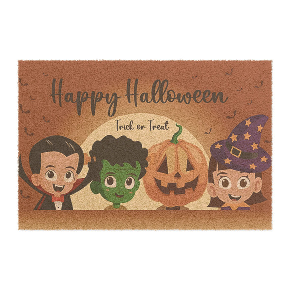 Halloween Anti-Slip Coir Doormat 24" x 16" - Halloween Friends: Spooky Cartoon Characters, Festive Trick or Treat Scene Halloween Anti-Slip Coir Doormat 24" x 16" - Halloween Friends: Spooky Cartoon Characters, Festive Trick or Treat Scene