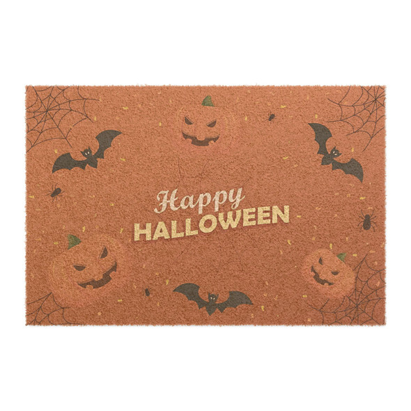 Happy Halloween Anti-Slip Coir Doormat 24" x 16" - Haunting Halloween Glow