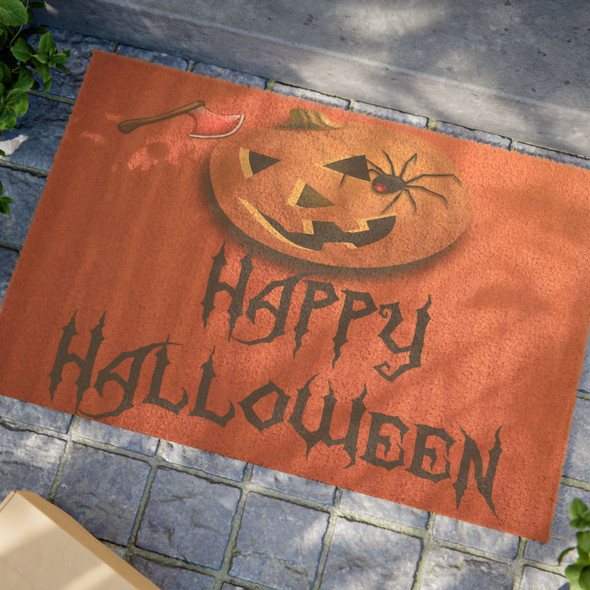 Happy Halloween Anti-Slip Coir Doormat 24" x 16" - Pumpkin Havic Menace