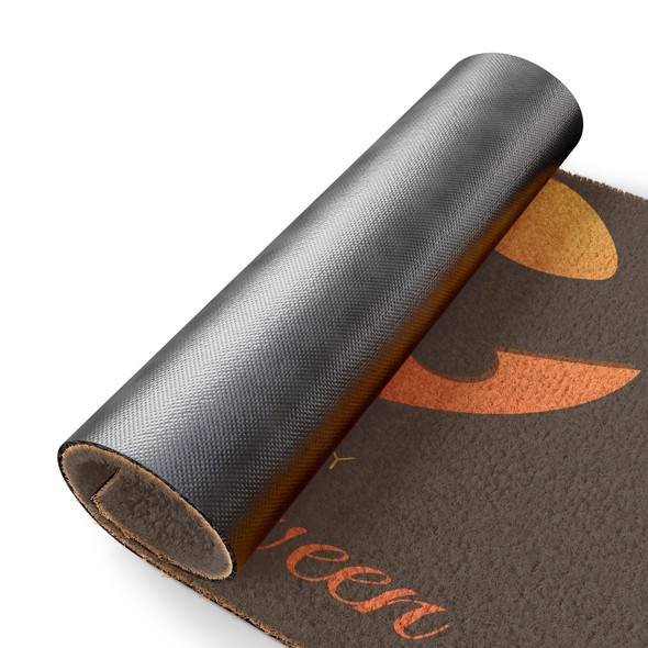 Halloween Anti-Slip Coir Doormat 24" x 16" - Halloween Glow: Minimalist Jack-o'-Lantern Design, Modern Geometric Pumpkin