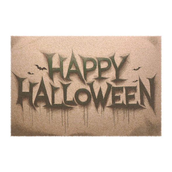 Happy Halloween Anti-Slip Coir Doormat 24" x 16" - Haunting Typography: Gothic Bat Silhouettes