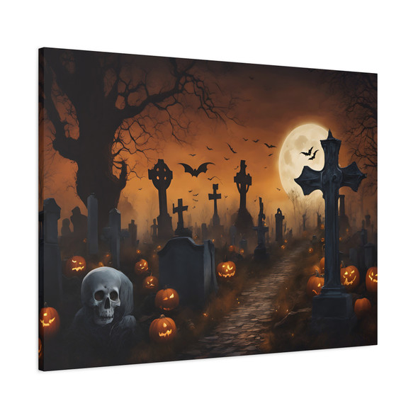 Halloween Graveyard: Large Stretched Canvas Wall Art 40" x 30" - Spooky Cemetery Scene