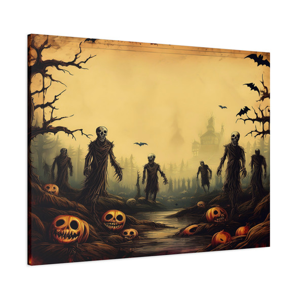 Shadows of the Damned: Large Stretched Canvas Wall Art 40" x 30" - Haunting Halloween Horror Landscape, Vintage Zombie Illustration