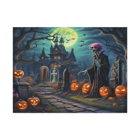 Moonlit Haunting: Large Stretched Canvas Wall Art 40" x 30" - Gothic Halloween Graveyard Scene, Fantastical Nocturnal Illustration Moonlit Haunting: Large Stretched Canvas Wall Art 40" x 30" - Gothic Halloween Graveyard Scene, Fantastical Nocturnal Illustration
