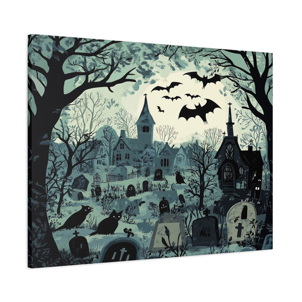 Moonlit Necropolis: Large Stretched Canvas Wall Art 40" x 30" - Gothic Graveyard Landscape, Monochromatic Supernatural Illustration Moonlit Necropolis: Large Stretched Canvas Wall Art 40" x 30" - Gothic Graveyard Landscape, Monochromatic Supernatural Illustration